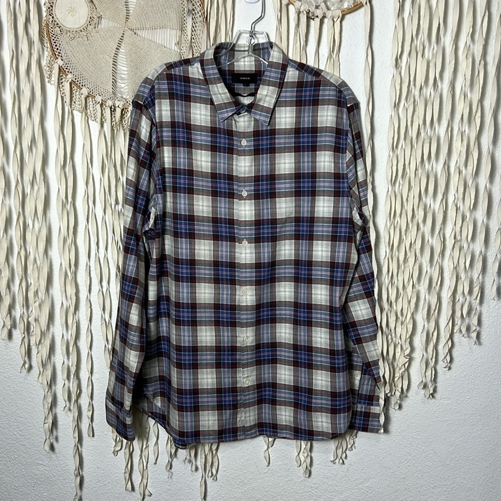 Vince Men's Plaid Cotton Long Sleeve Button Down Shirt